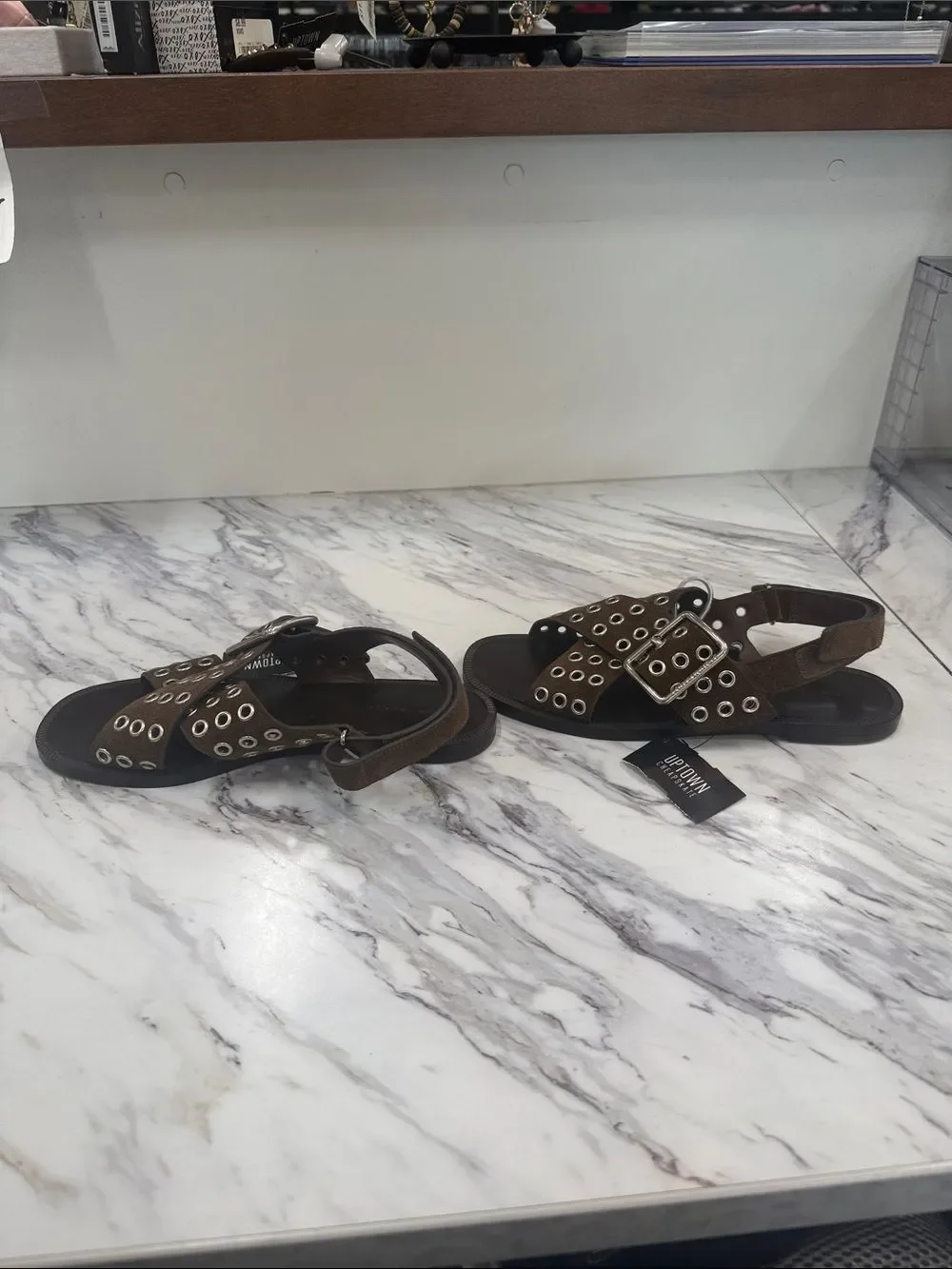 Tory Burch Brown Suede Grommet Cross-Strap Sandals